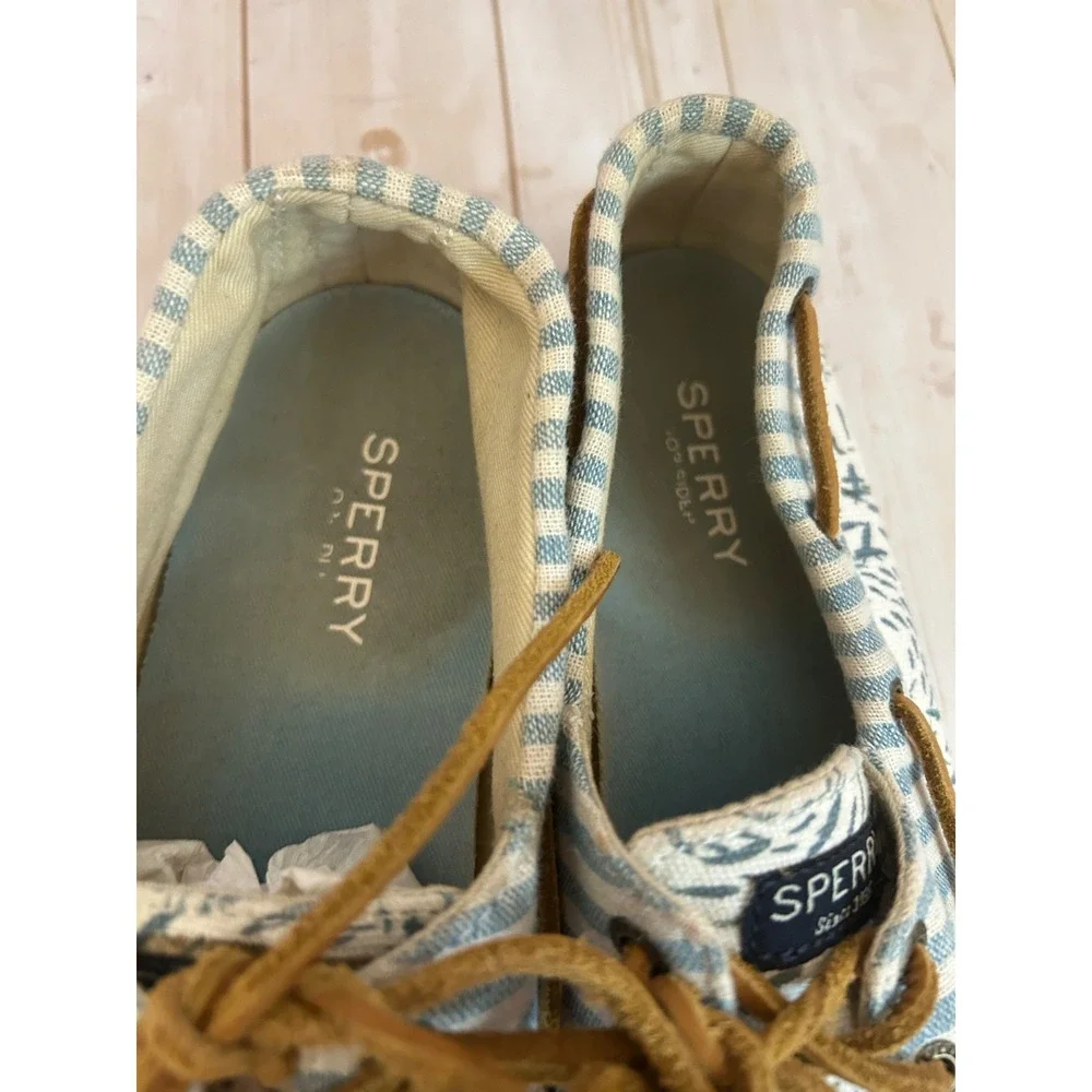 Sperry Top-Sider Men 7 Blue & White Bahama Coral Print Boat Shoes Slip-On